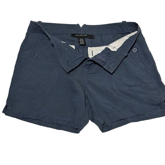Calvin Klein Midnight Oil Blue Linen Classic Shorts Size 6